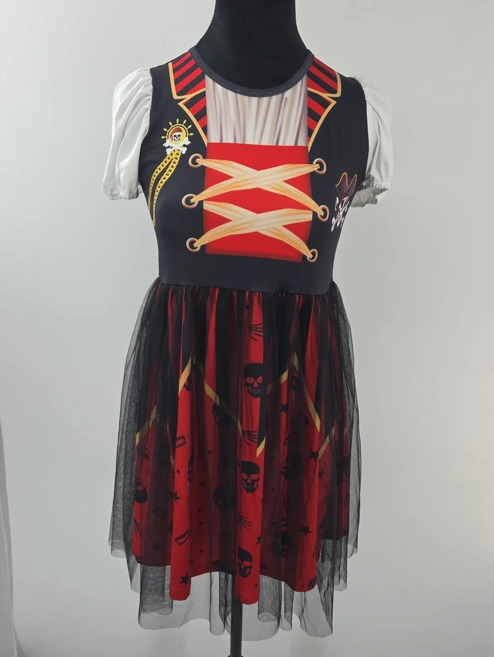 Red & Black Pirate Girl Costume Dress with Hat